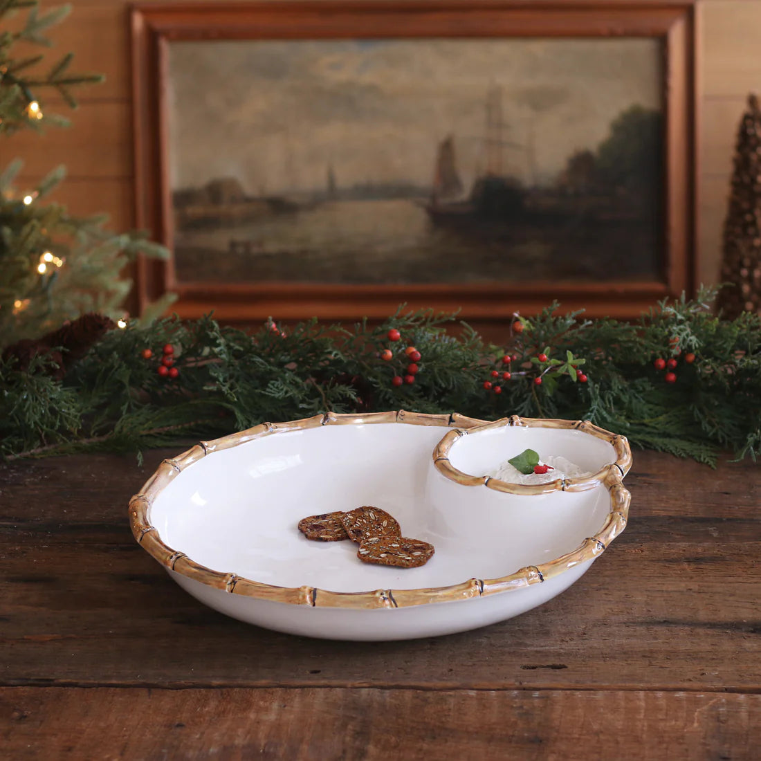 Beatriz Ball Melamine Bamboo Large Chip & Dip Bowl