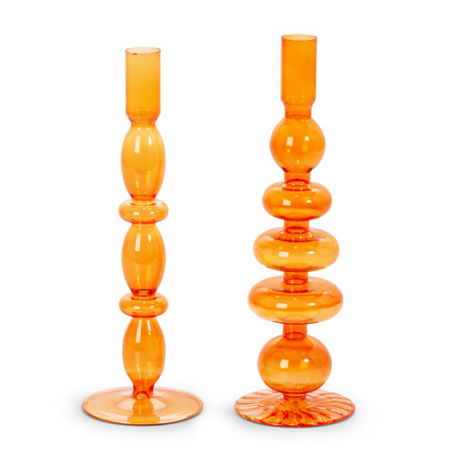 Orange Glass Candlesticks