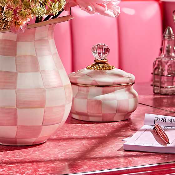 MacKenzie Childs Rosy Check Enamel Squashed Pot