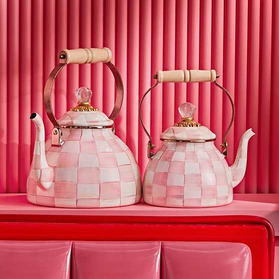 PRE ORDER MacKenzie Childs Rosy Check Enamel Tea Kettle 3 Quart
