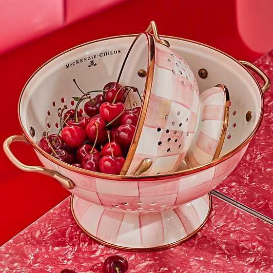 MacKenzie Childs Rosy Check Enamel Colander