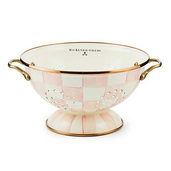 MacKenzie Childs Rosy Check Enamel Colander