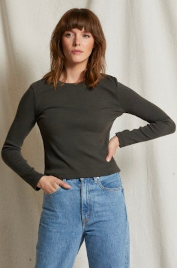 Foxx Ribbed Long Sleeve Tee, Vintage Black