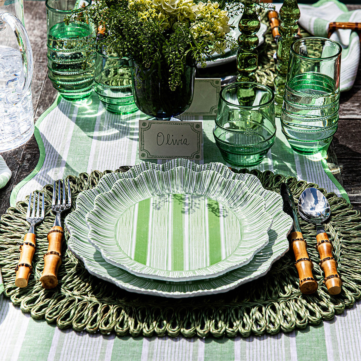 Juliska Cabana Stripe Melamine Dinner Plate - Seagrass