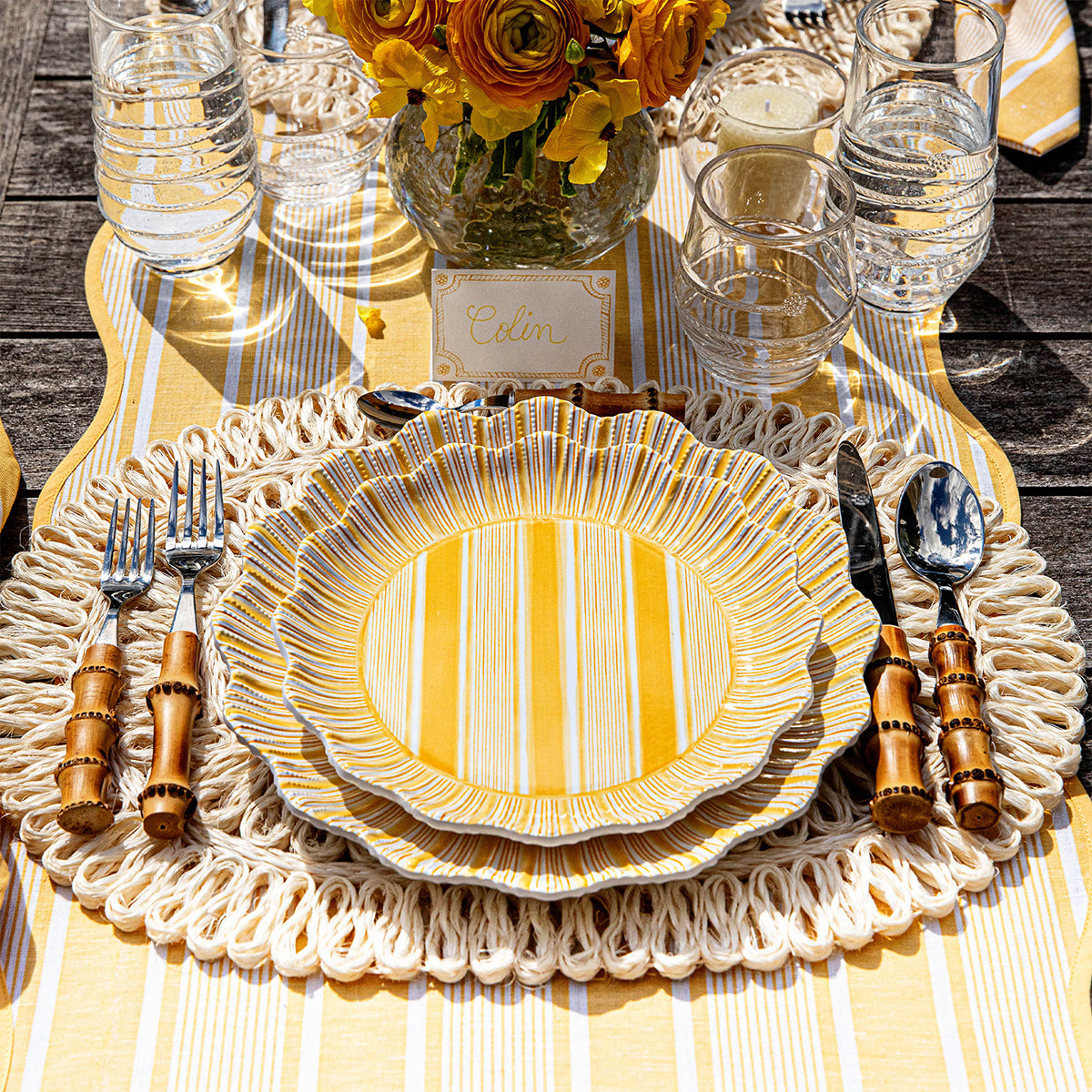 Juliska Cabana Stripe Melamine Dinner Plate - Sunshine
