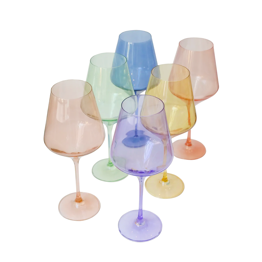 Estelle Colored Glass Estelle Hand-Blown Colored Wine Glasses (Set of 6) - Stemmed Wine Glass, Mixed Set