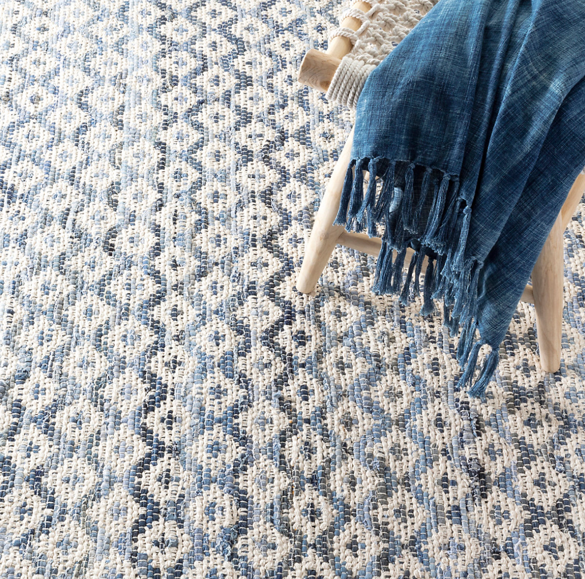 Dash & Albert Ivory Diamond Woven Cotton Denim Rag Rug