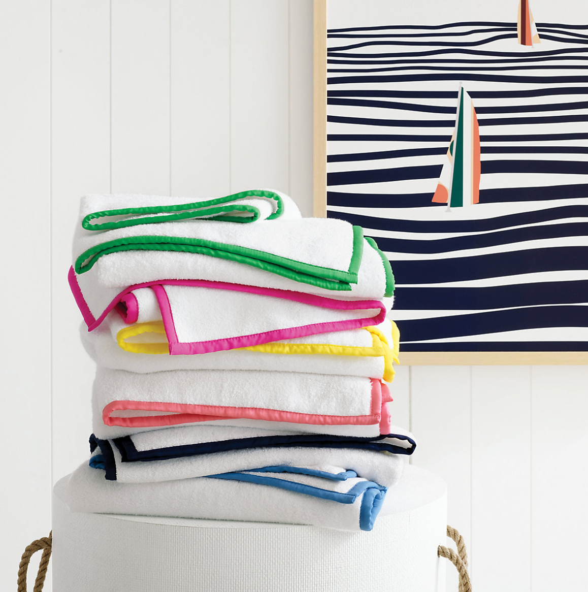 Pine Cone Hill Signature Banded White/Fuchsia Towel