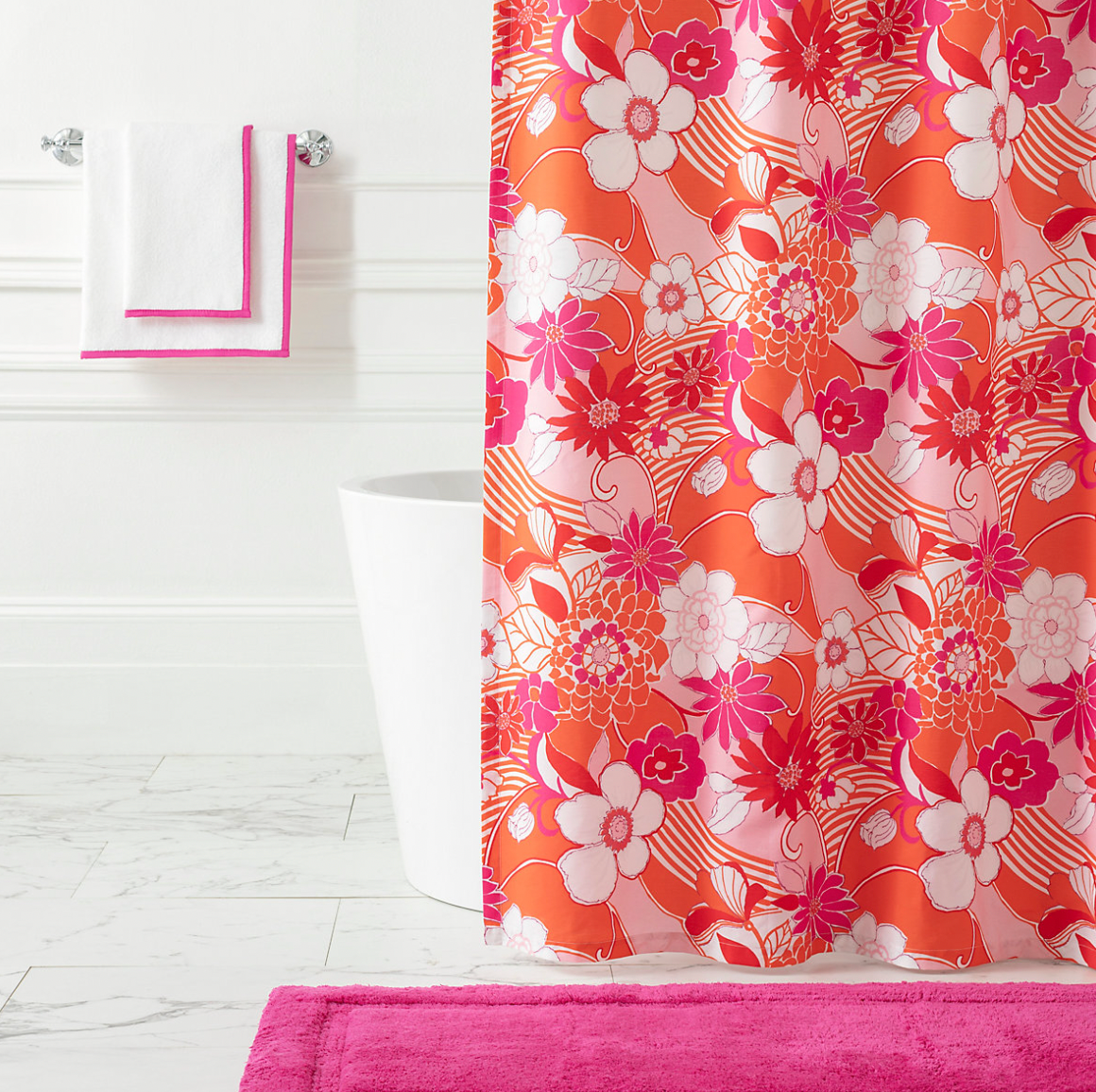 Pine Cone Hill Signature Banded White/Fuchsia Towel