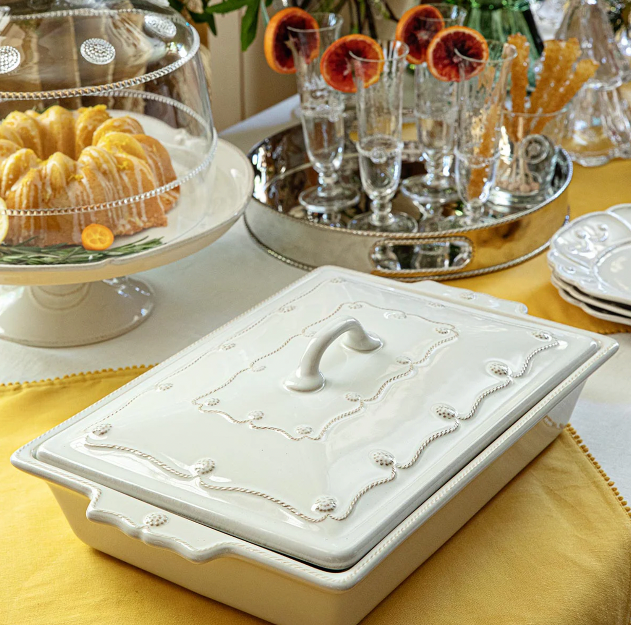 Juliska Berry & Thread 13" Lidded Rectangular Baker, Whitewash