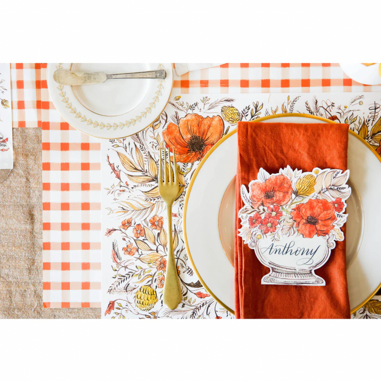 Orange Painted Check Paper Placemats - Set of 24