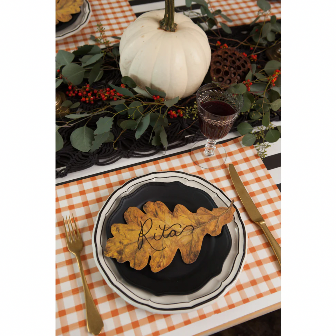 Orange Painted Check Paper Placemats - Set of 24