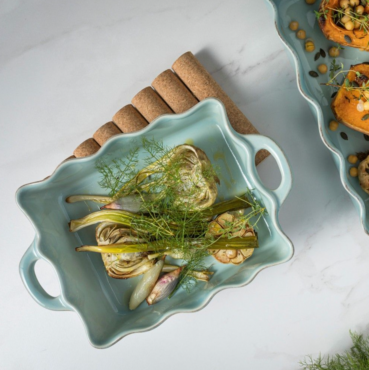 Casafina Cook & Host Ruffled Rectangular Baker, Robin's Egg Blue