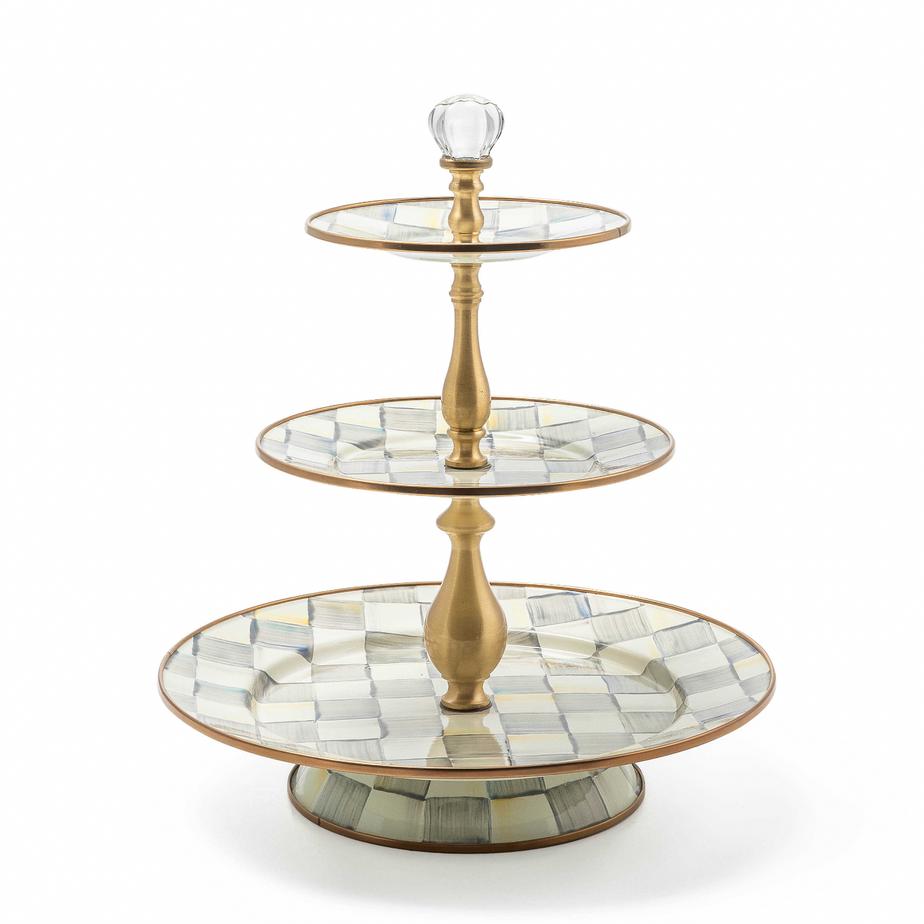 MacKenzie Childs Sterling Check Enamel Three Tier Sweet Stand