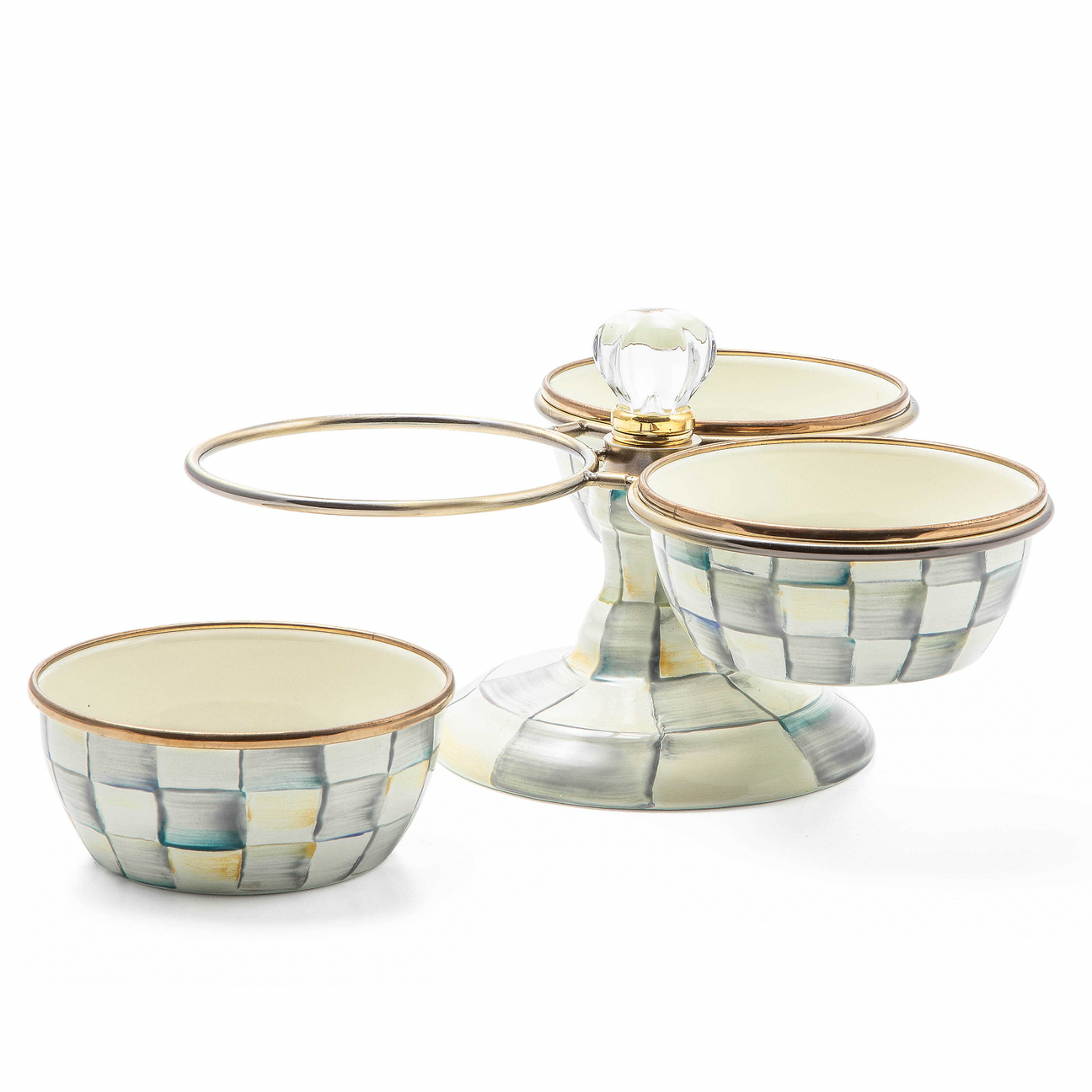 MacKenzie Childs Sterling Check Enamel Triplicity