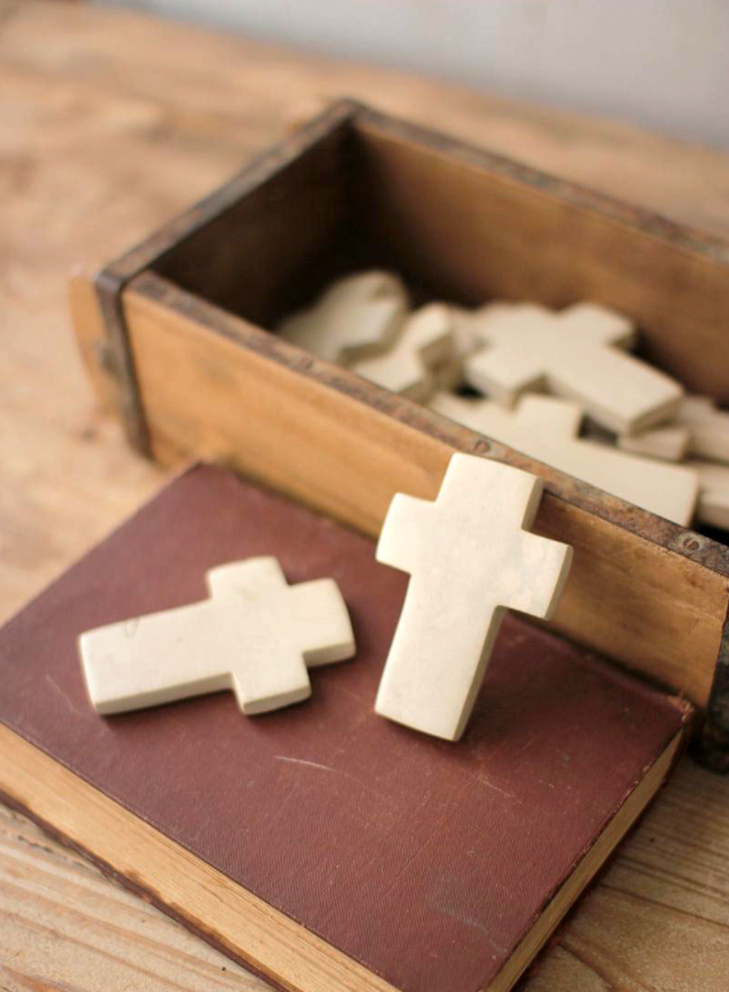 Hand-Carved Stone Cross, White