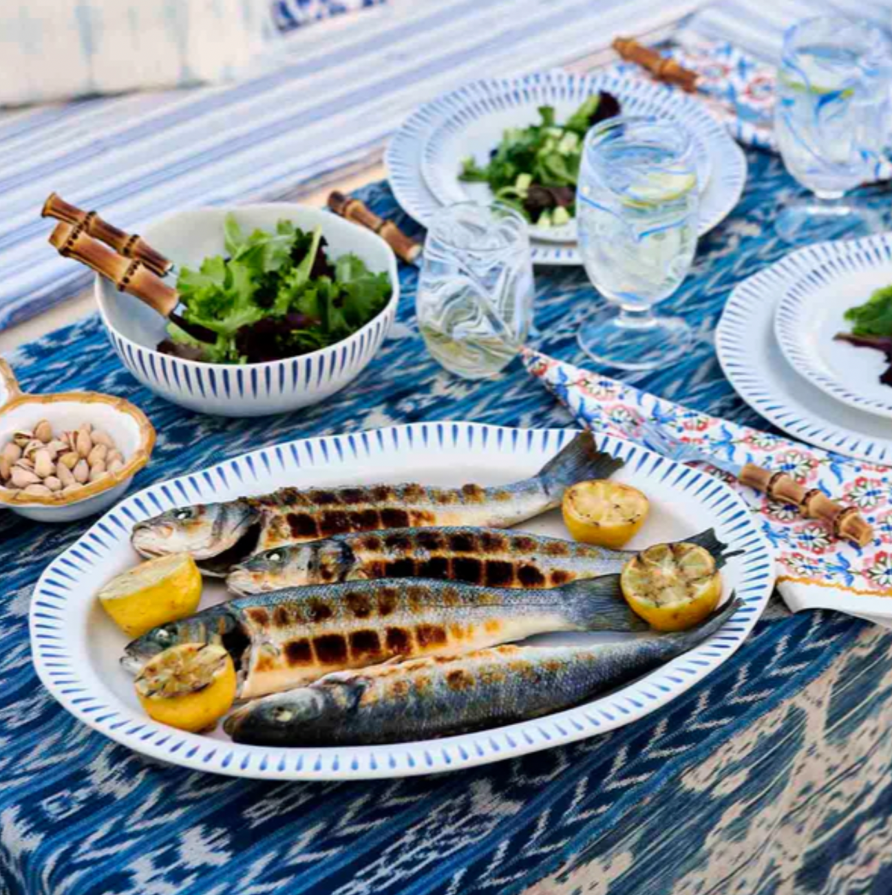 Juliska Sitio Stripe Delft Blue 17" Serving Platter