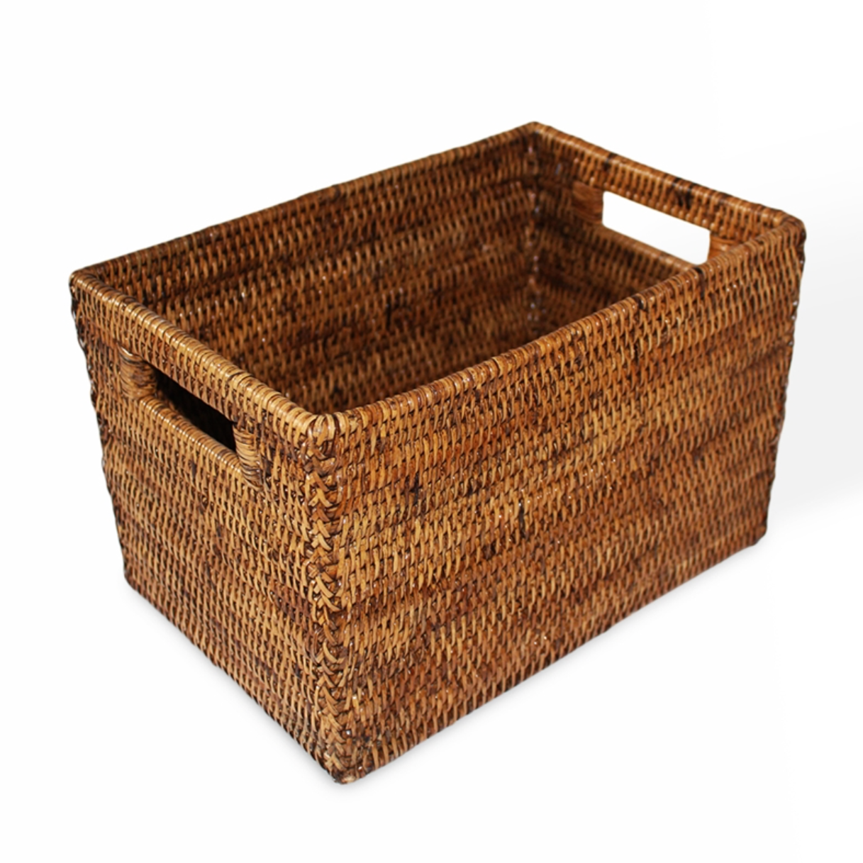 Rattan Open Storage Basket, Antique Brown