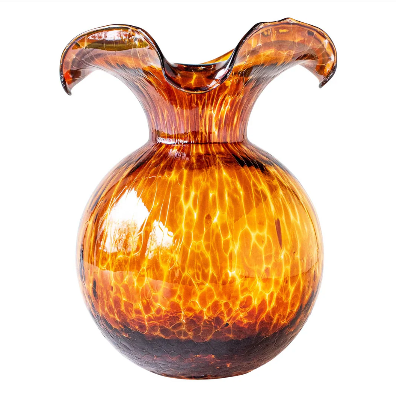 VIETRI Hibiscus Brown Tortoiseshell Glass Vase, Medium