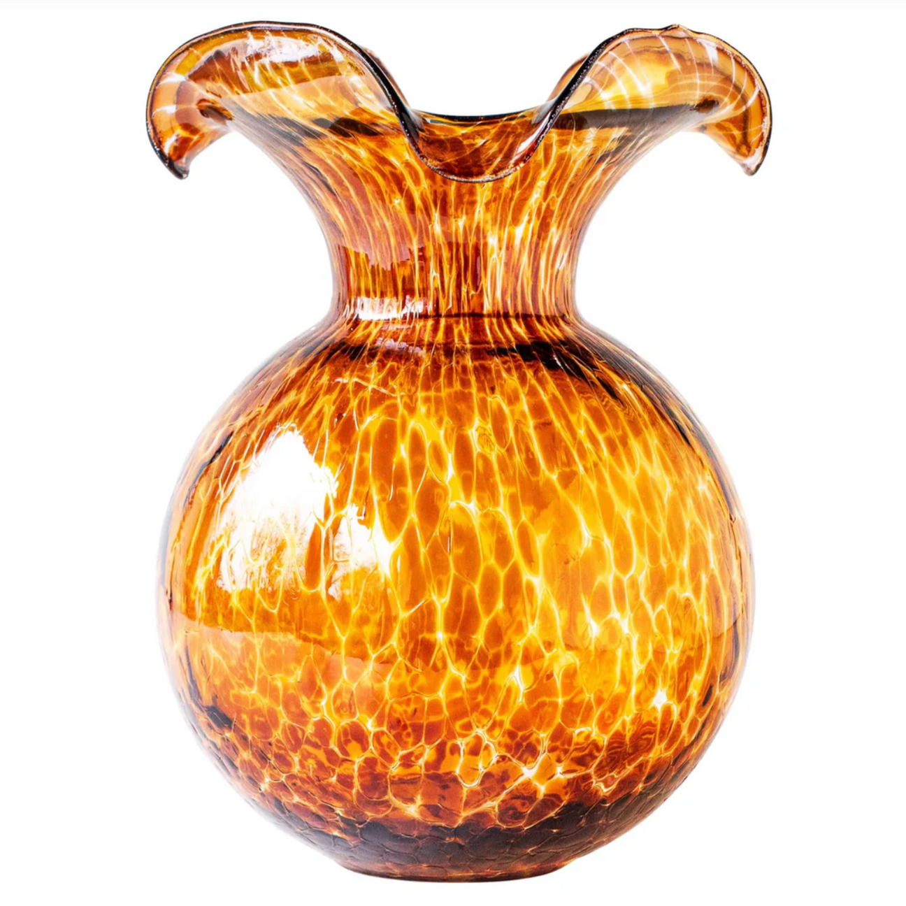 VIETRI Hibiscus Brown Tortoiseshell Glass Vase, Large