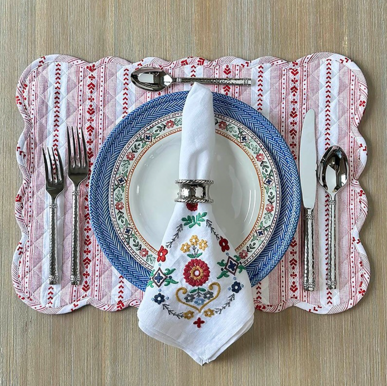 Juliska Villa Stripe Ruby Quilted Placemat