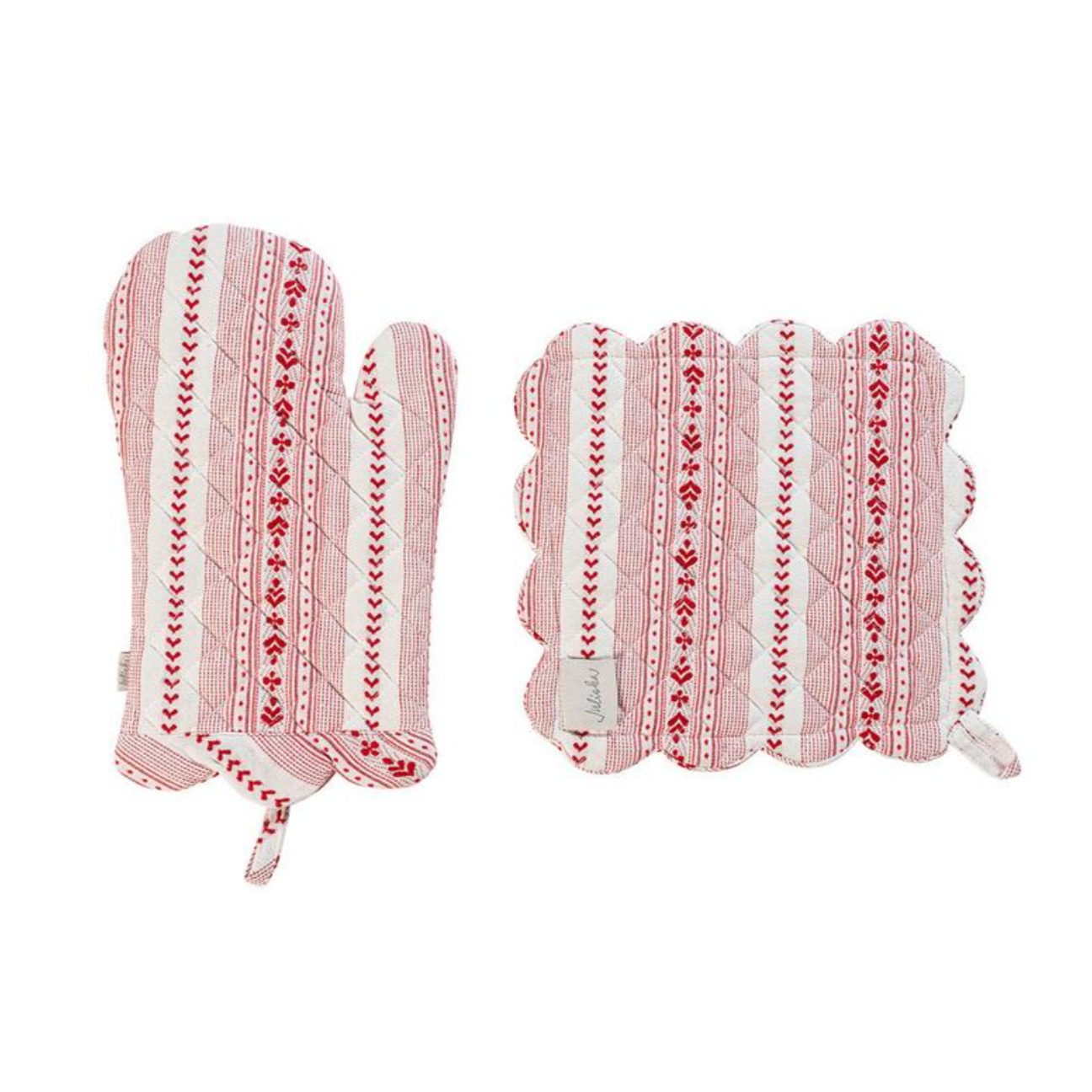 Juliska Villa Stripe Ruby Oven Mitt and Pot Holder Set