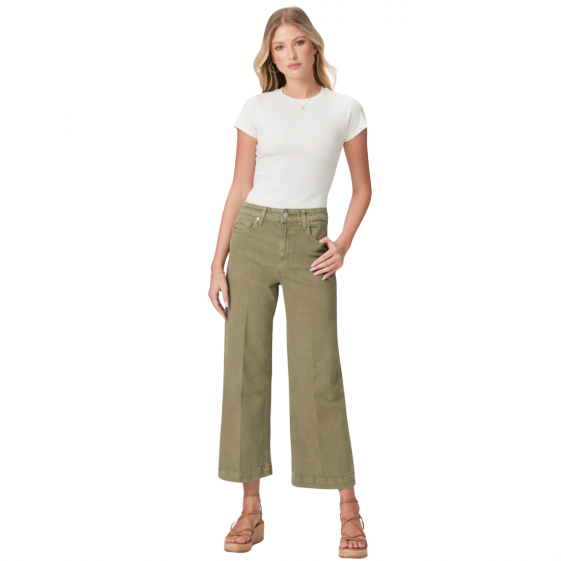 Paige Vintage Ivy Green Anessa Wide Leg Jean