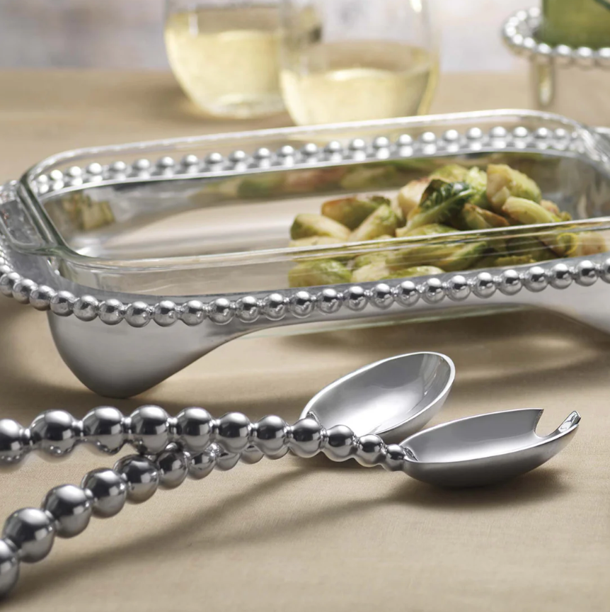 Mariposa Pearled Oblong Casserole Caddy with 3-Quart Pyrex