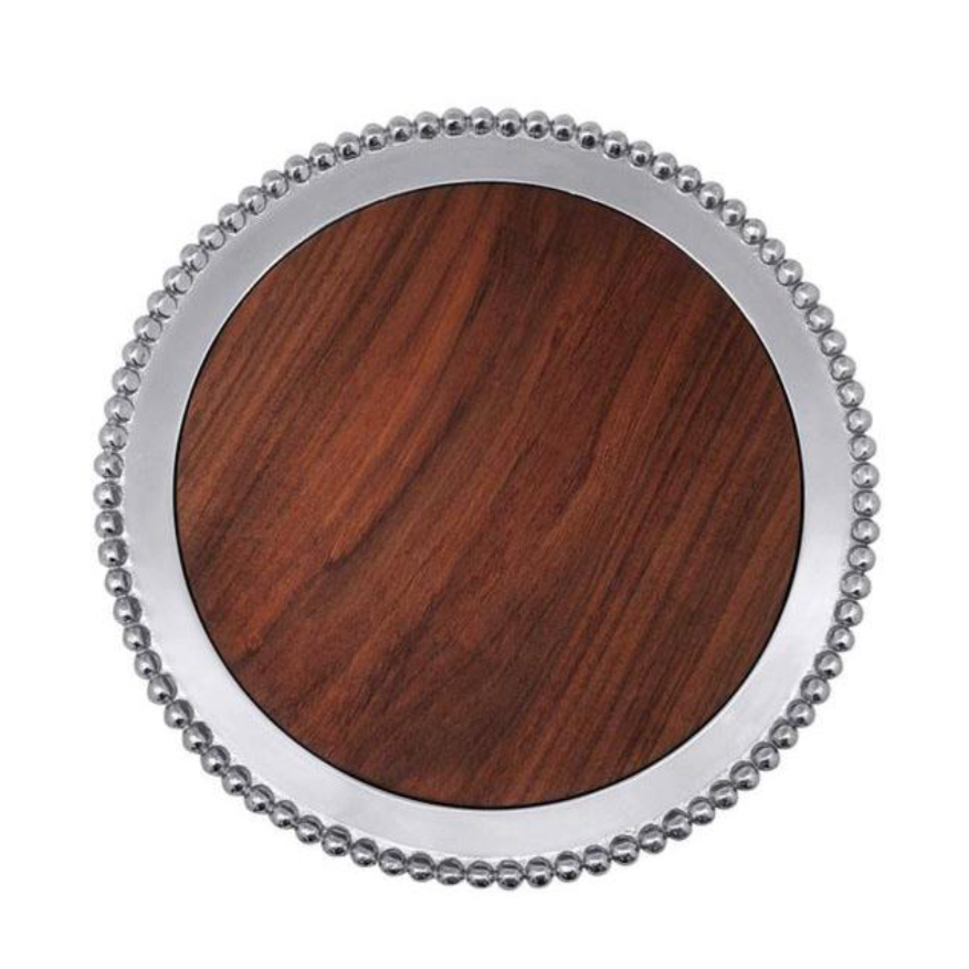 Mariposa Pearled Round Cheese Board with Dark Wood Insert
