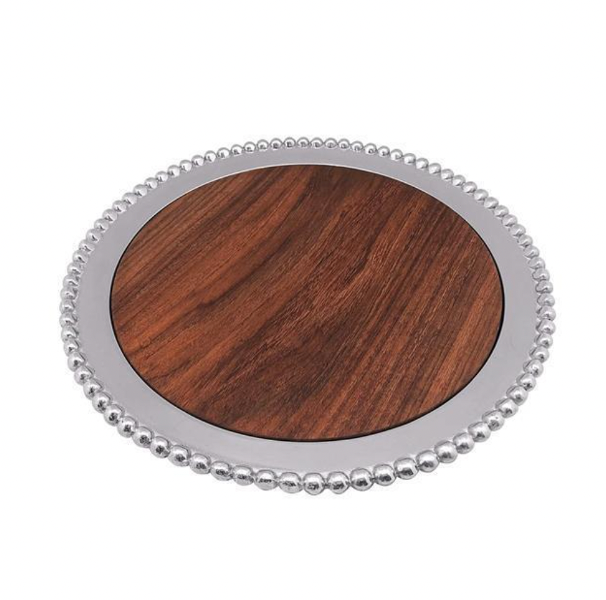 Mariposa Pearled Round Cheese Board with Dark Wood Insert