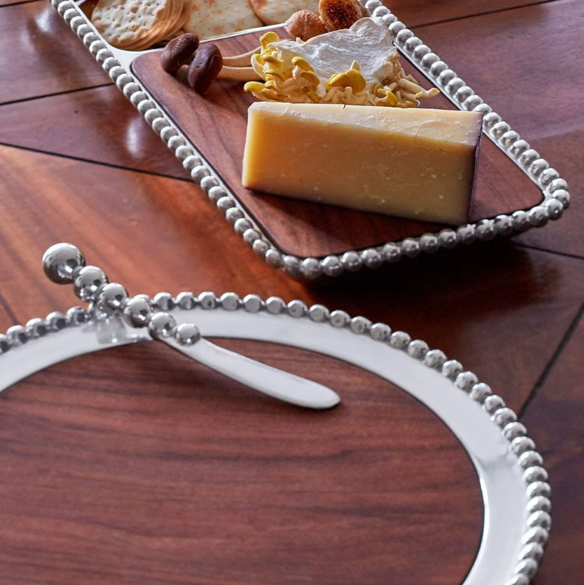 Mariposa Pearled Round Cheese Board with Dark Wood Insert