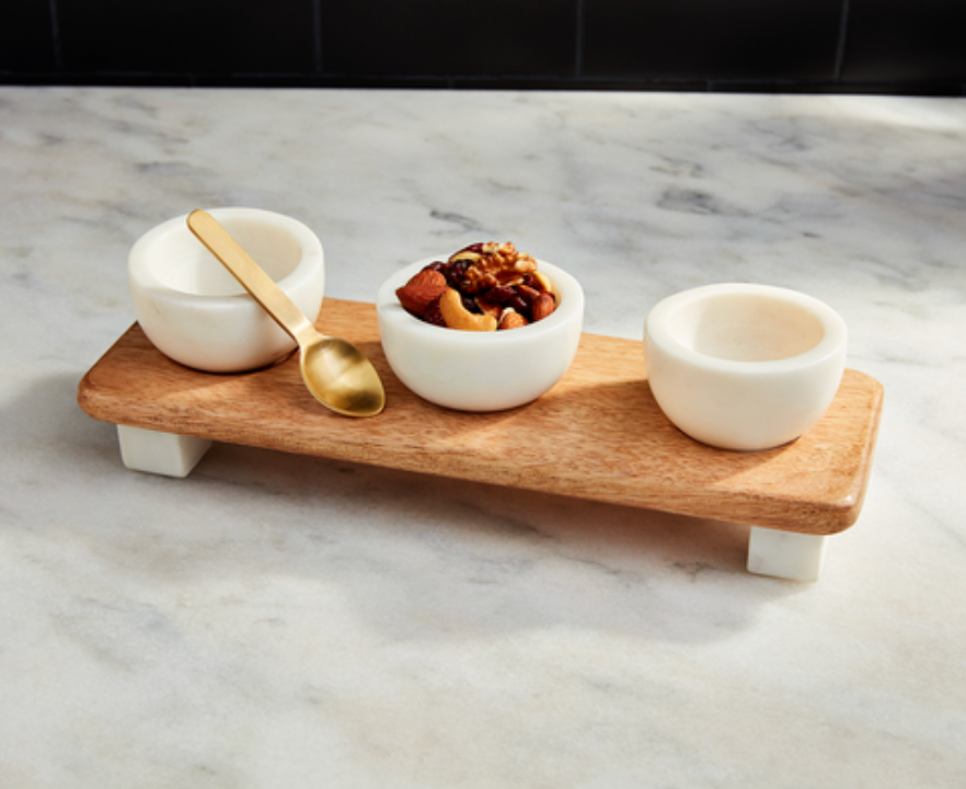 Marble & Wood Tidbit Board Set