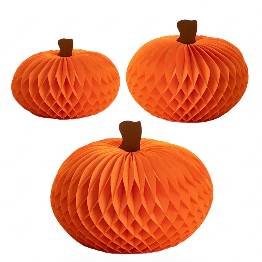 Honeycomb Pumpkins, Set of 3