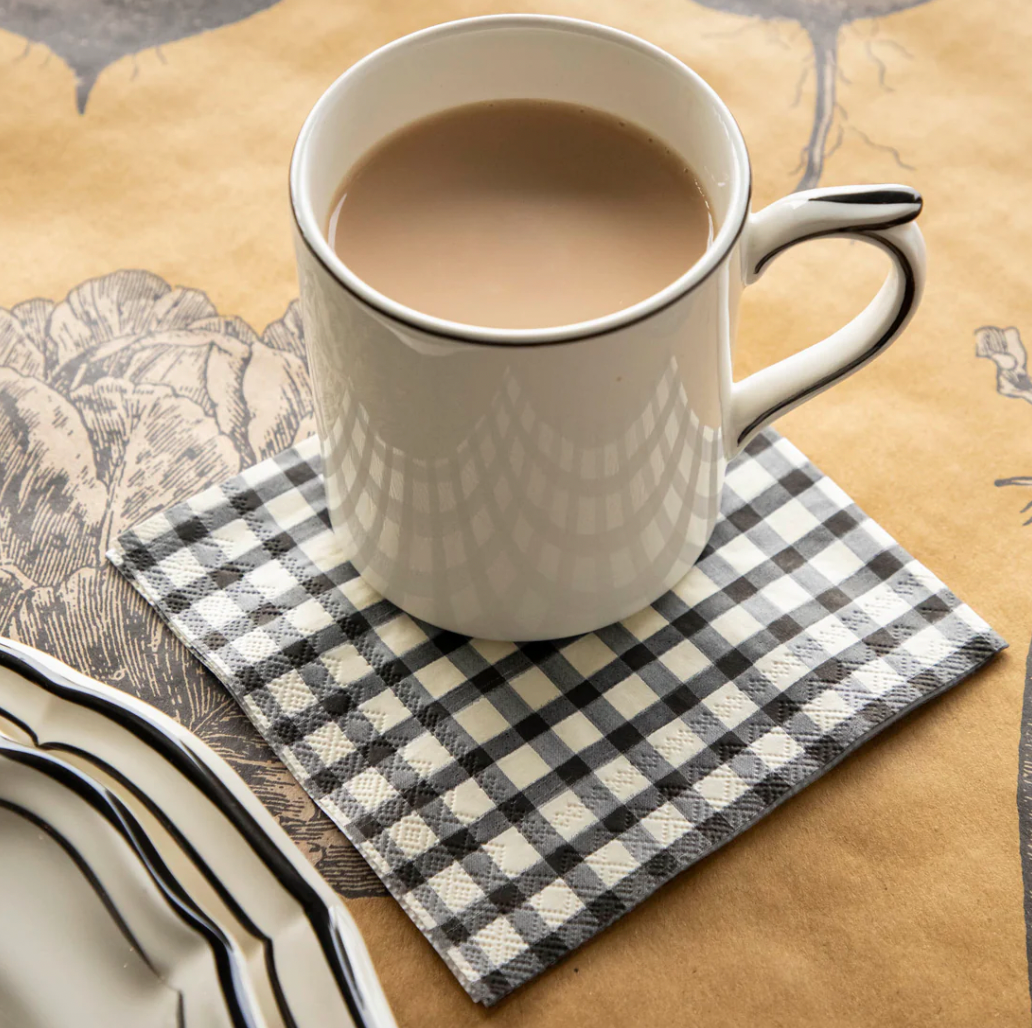Black Painted Check Cocktail Napkin