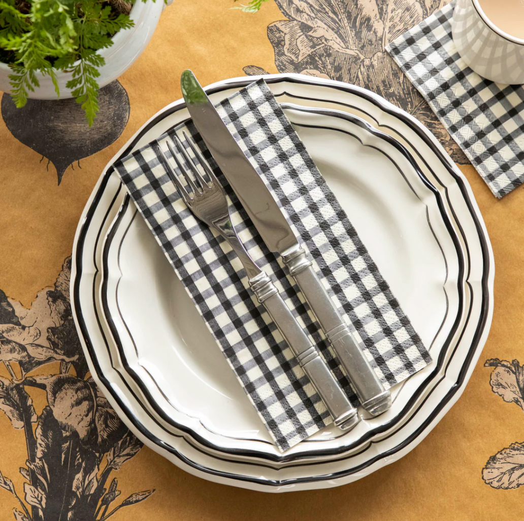 Black Painted Check Cocktail Napkin