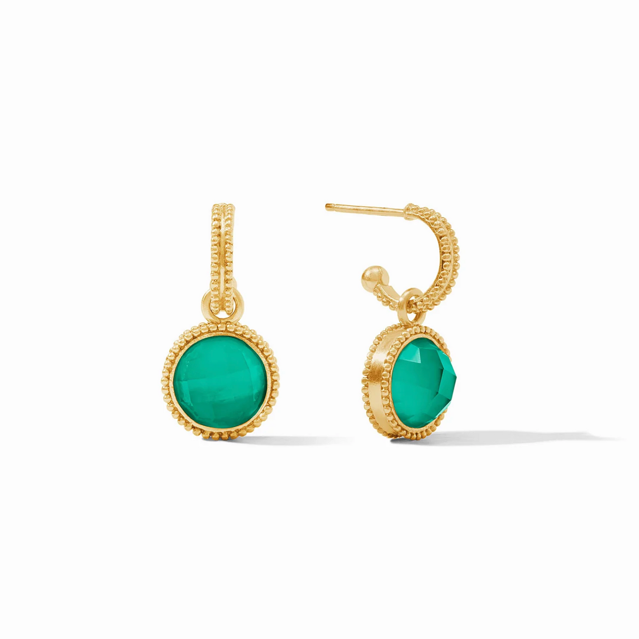 Julie Vos Fleur de Lis Hoop & Charm Earring, Iridescent Emerald Green