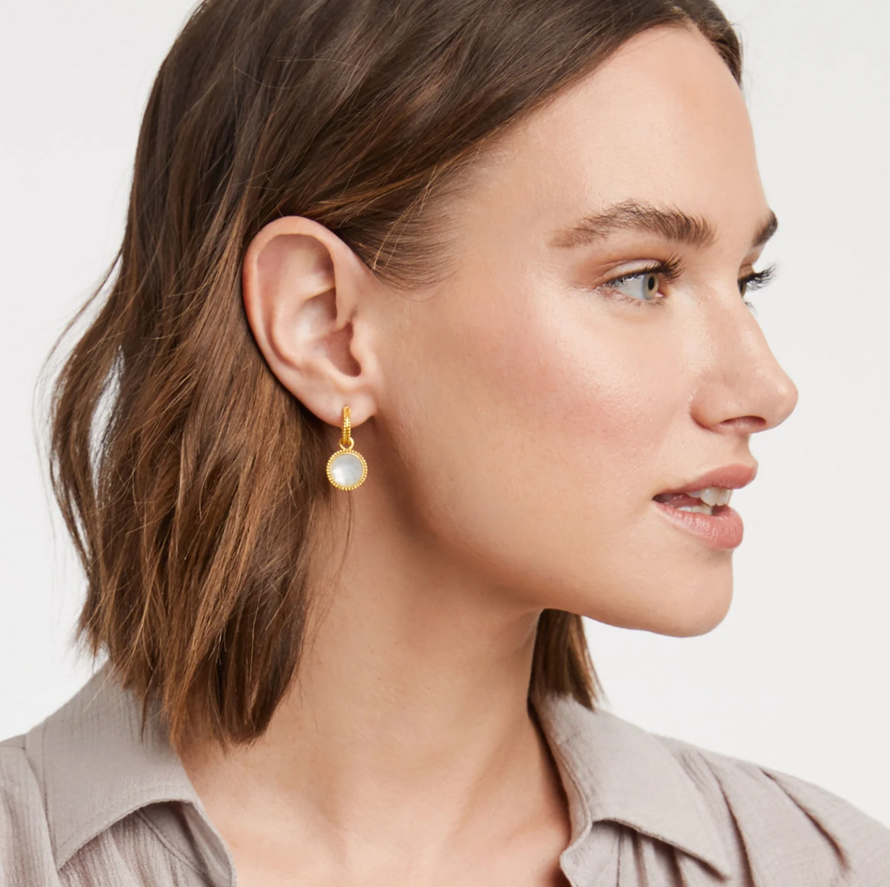 Julie Vos Fleur de Lis Hoop & Charm Earring, Iridescent Emerald Green