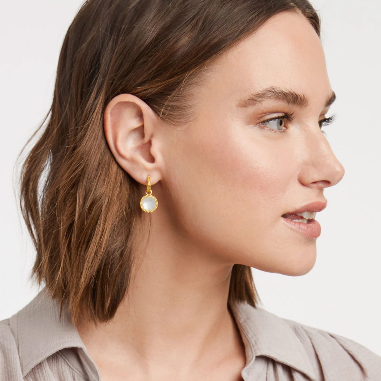 Julie Vos Fleur de Lis Hoop & Charm Earring, Iridescent London Blue
