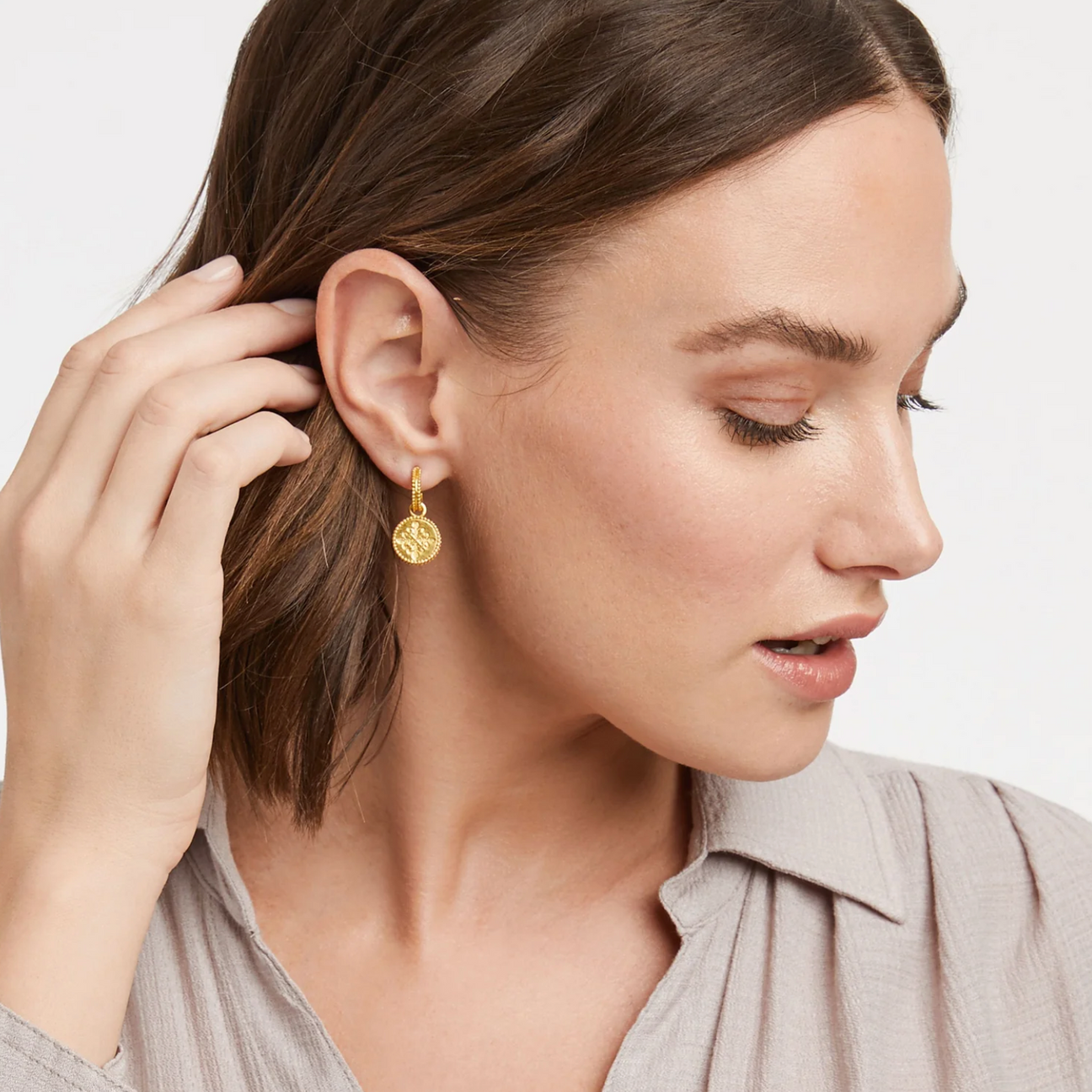 Julie Vos Fleur de Lis Hoop & Charm Earring, Iridescent London Blue