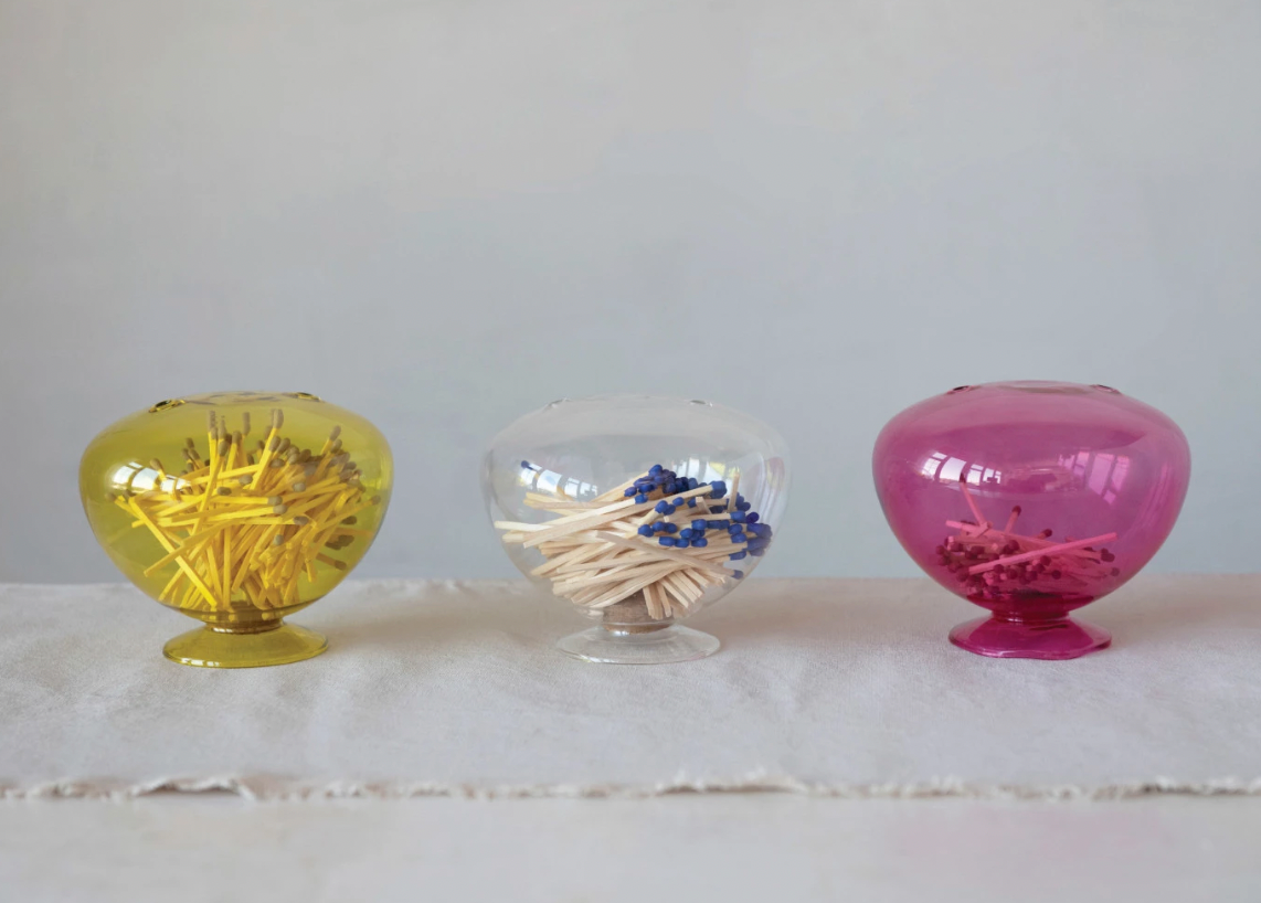 Pink Glass Match Holder and Strike