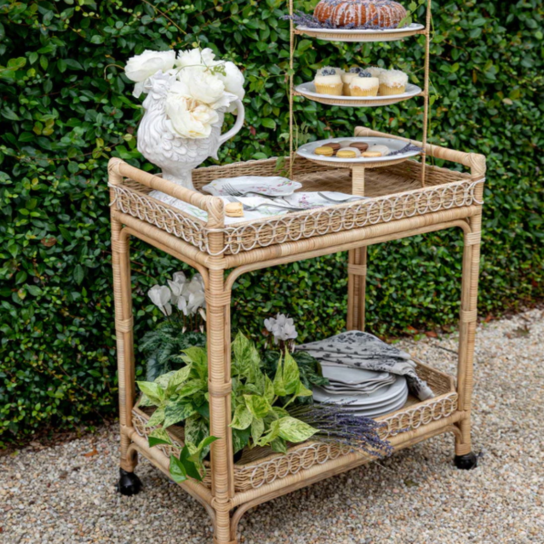 Juliska Provence Rattan Whitewash Bar Cart