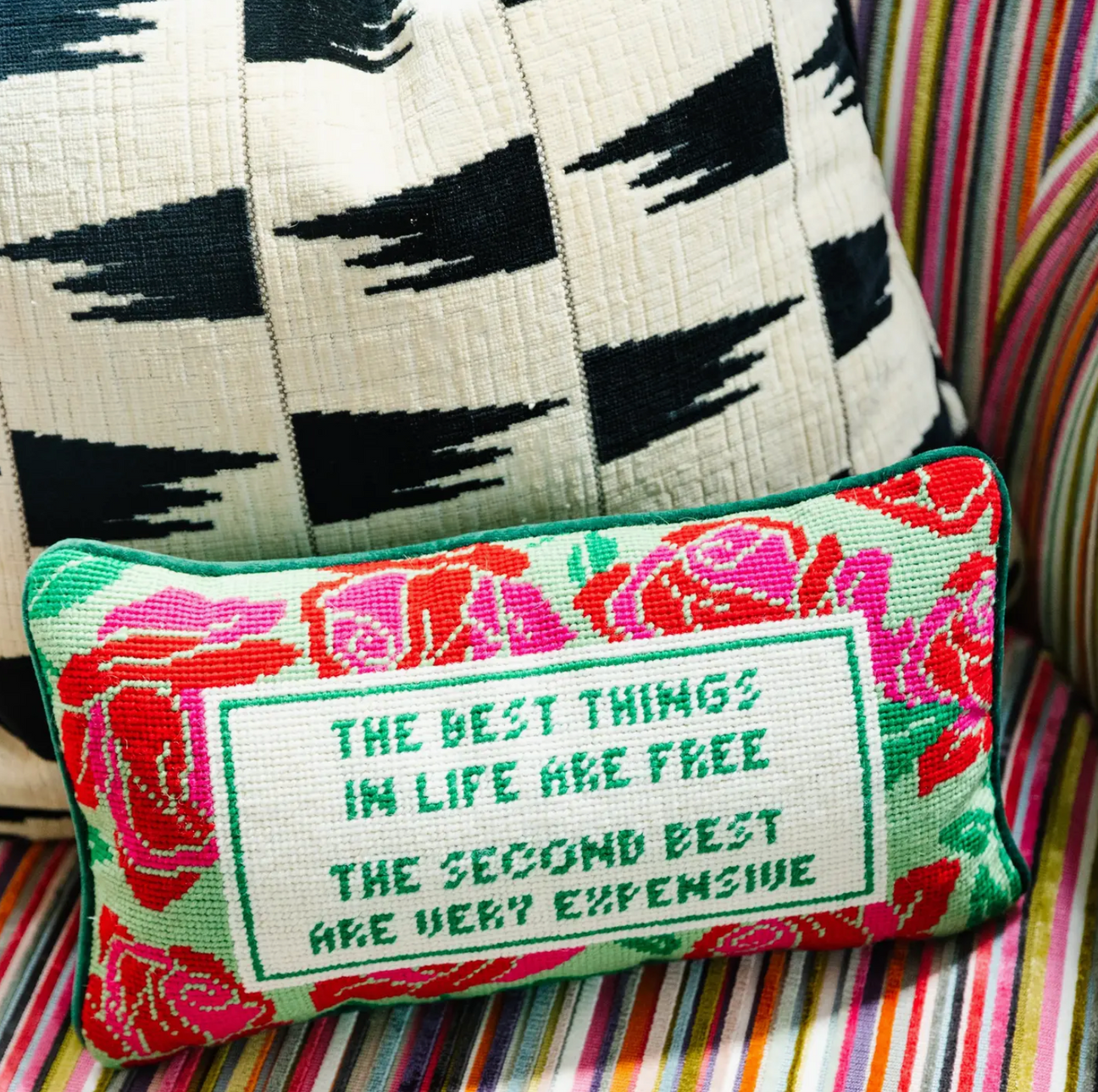 Best Things In Life Needlepoint Pillow