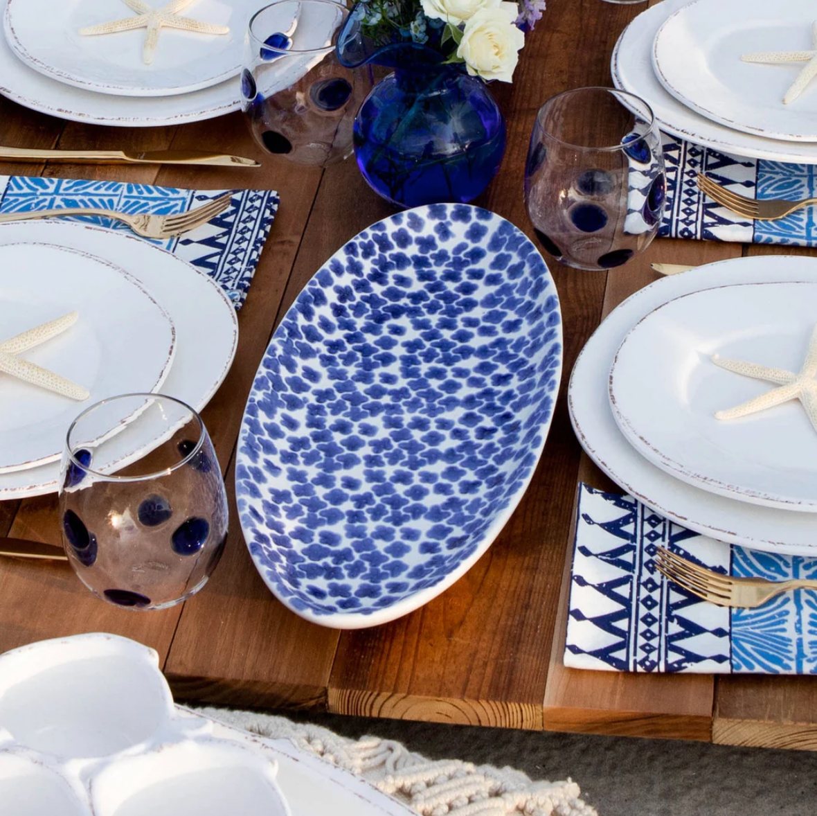 VIETRI Santorini Flower Narrow Oval Platter