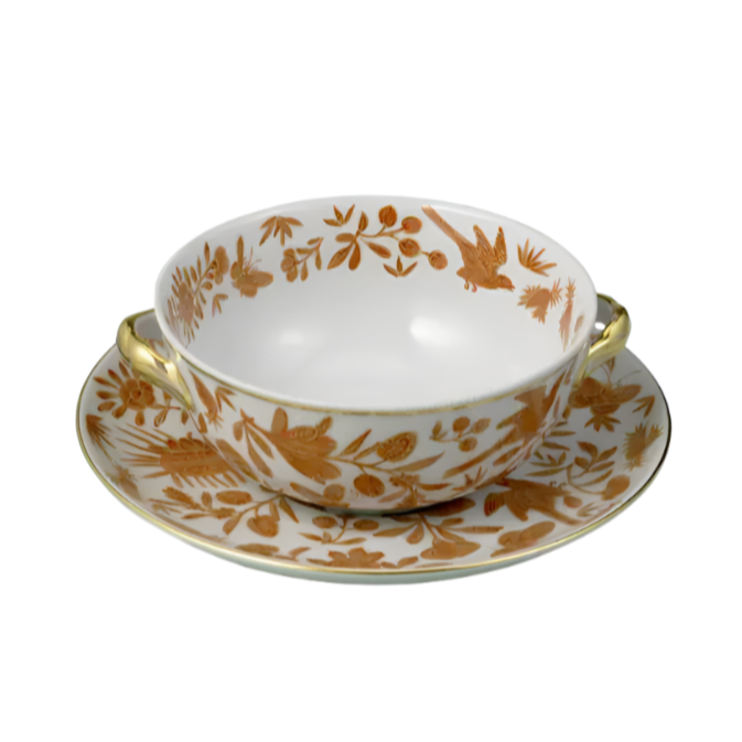 Mottahedeh Sacred Bird & Butterfly Cream Soup Cup & Saucer Set