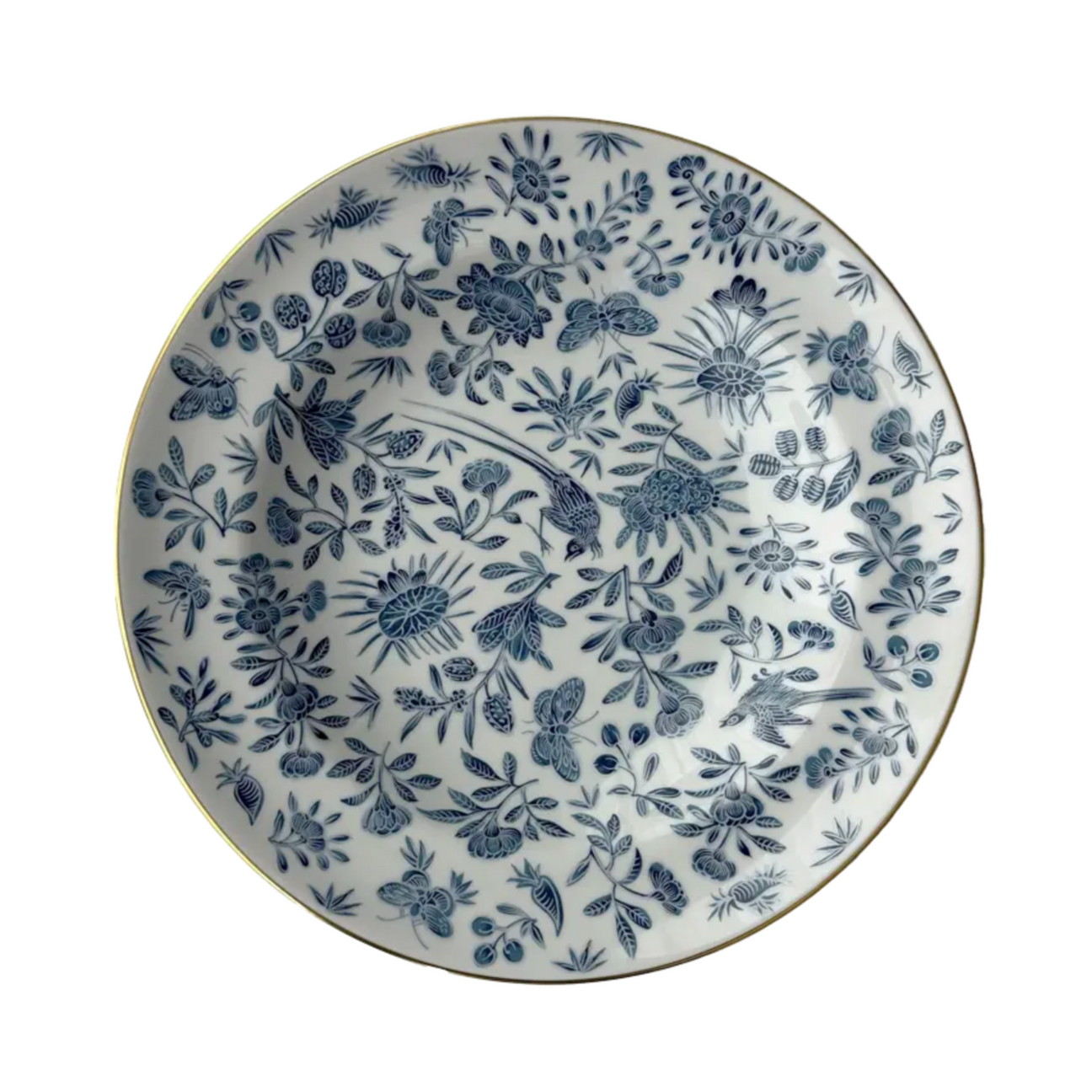 Mottahedeh Sacred Bird & Butterfly Blue Rim Soup Plate