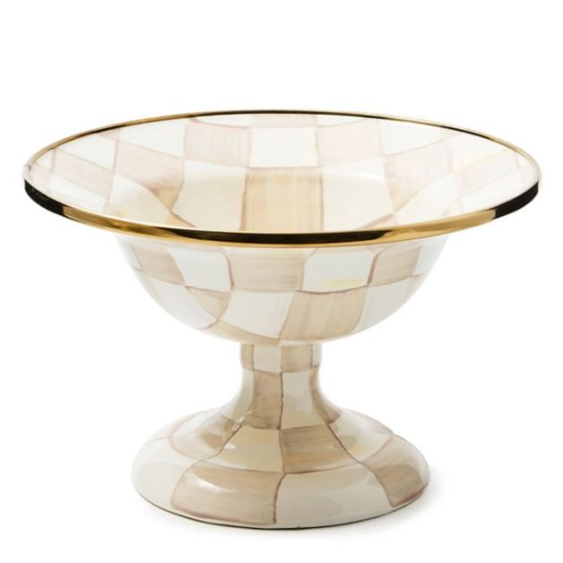 MacKenzie Childs Mocha Check Enamel Compote, Small