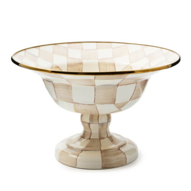 MacKenzie Childs Mocha Check Enamel Compote, Large