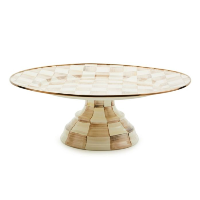MacKenzie Childs Mocha Check Enamel Pedestal Platter