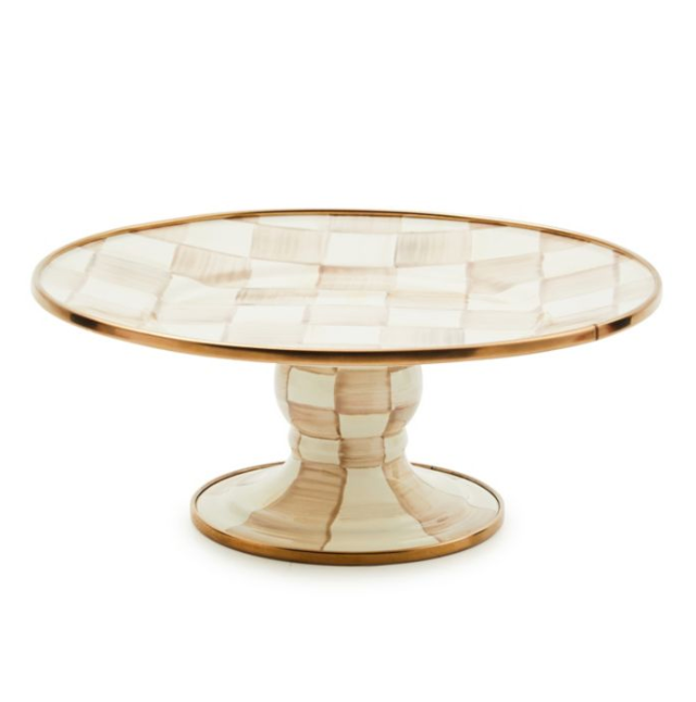 MacKenzie Childs Mocha Check Enamel Pedestal Platter