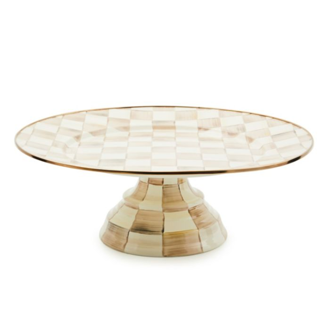 MacKenzie Childs Mocha Check Enamel Pedestal Platter